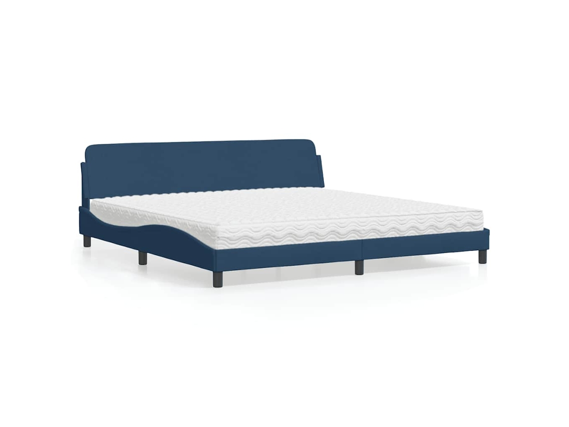Vidaxl Cama Com Colchão Dover 200x200 Cm Tecido Azul