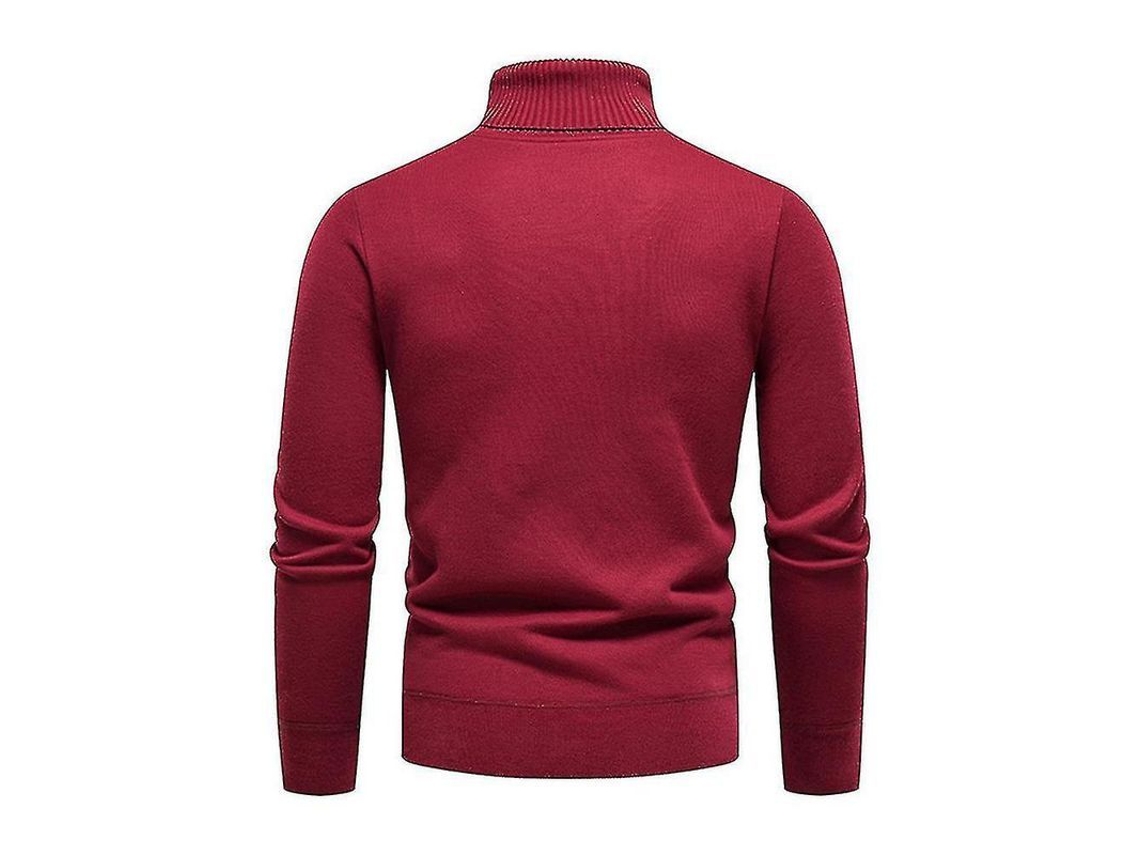 2026 jersey Homem Gola Alta Lisa Inverno Slim Fit Tecido Grosso Casaco Pull over Básico 3xl Vino Tinto