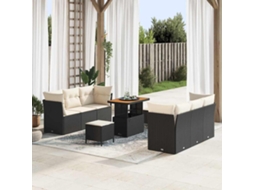 Vidaxl Conjunto De Sofá De Jardim 9 Unid. Preto Vime Pe
