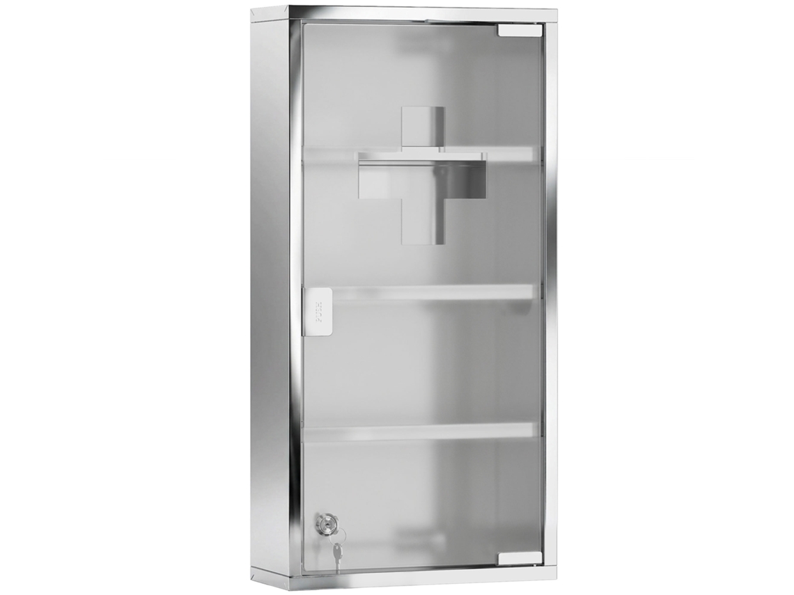 Armário para Remedios Aço 430 Inox, Porta Em Vidro Temperado Cor Plateado 60 x 30 x 12 cm Homcom