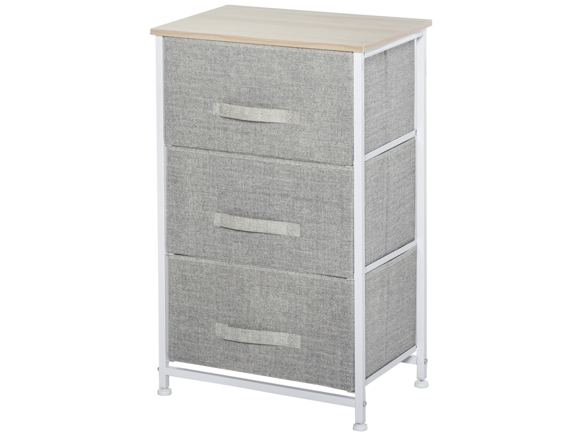 Mesa De Cabeceira Com 3 Gavetas De Tecido Para Dormitório Sala De Estar Corredor 45x30x71 Cm Cinza E Branco