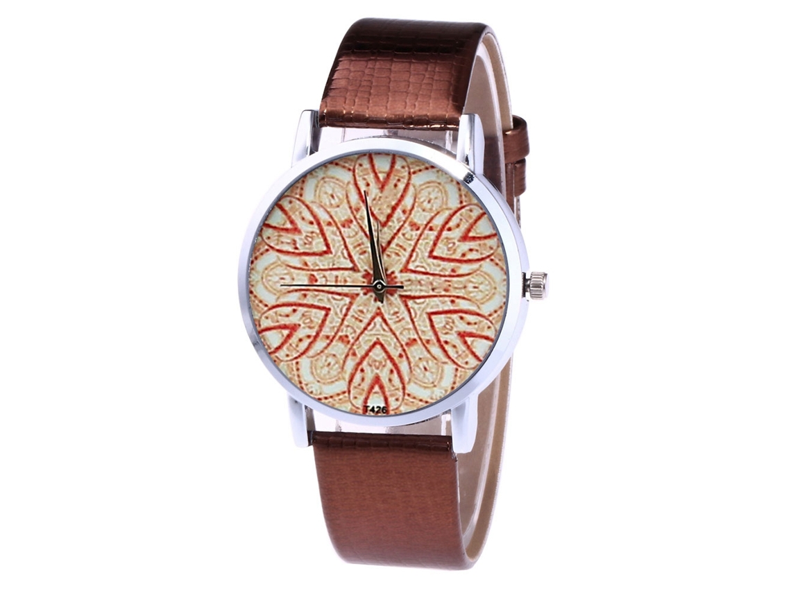 Relógio de pulso casual analógico de quartzo com pulseira de PU para mulheres e homens (cor café)