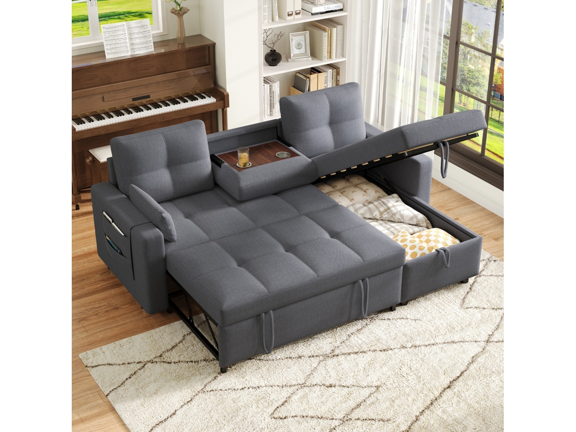 Sofá L Moderno, Modular, Retrátil Com Função De Dormir, Baú, Porta-copos Rebatível, Ideal Para Sala.
