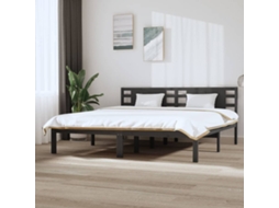 Estrutura De Cama 200x200 Cm Pinho Maciço Cinzento