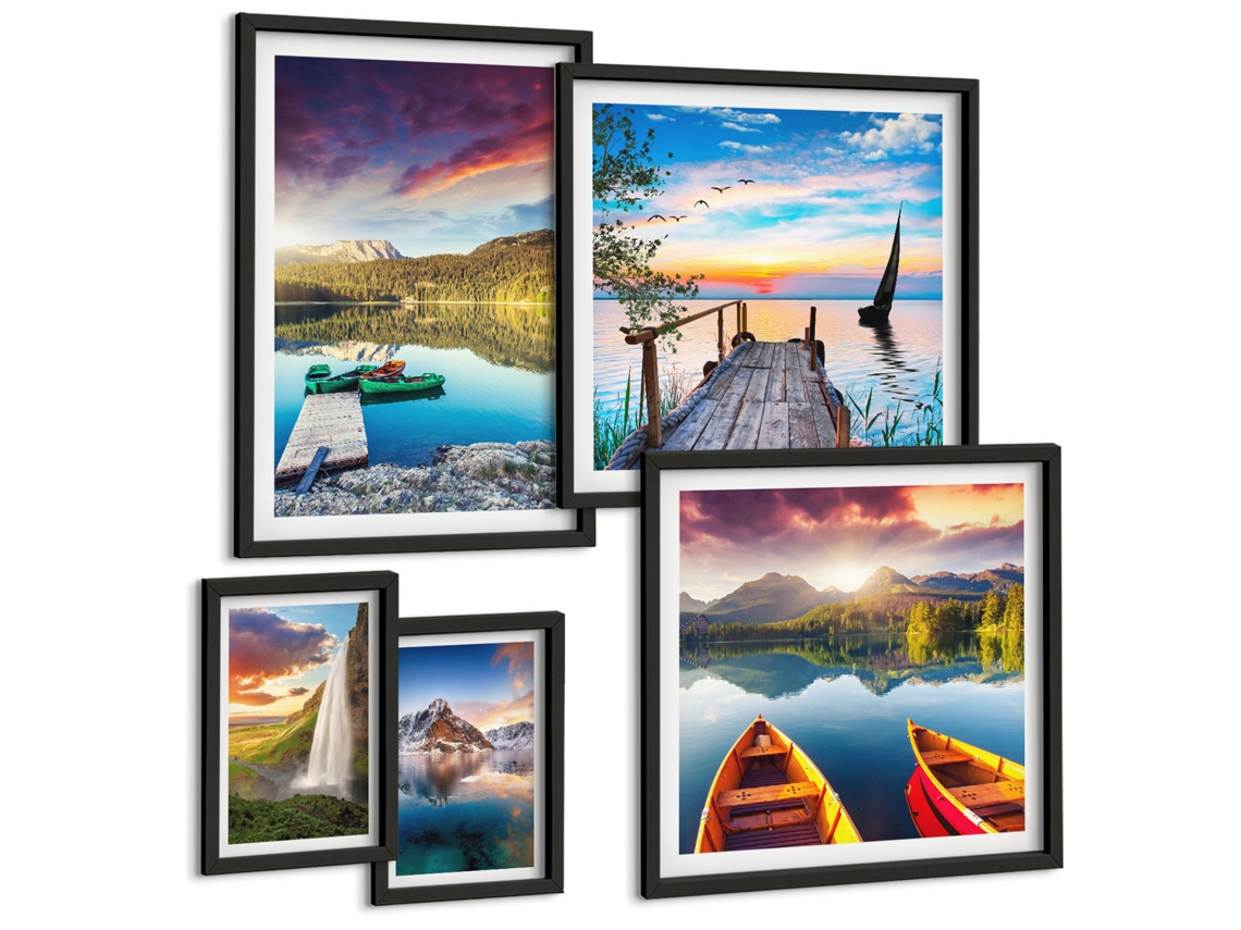 Quadros Decorativos Para Parede Garças Em Voo À Noite Moldura Preta Quadros Para O Escritório Espelharte (conjunto De 5 Imagens)