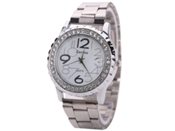 Relógio de Pulso Feminino de Moda com Pulseira de Aço e Strass Relógio Quartz Prata