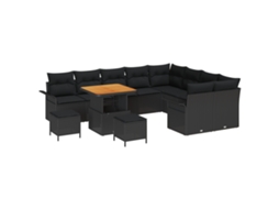 Conjunto 12 Sofá De Jardim Vidaxl Preto Vime Pe (80 X 80 X 71 Cm)