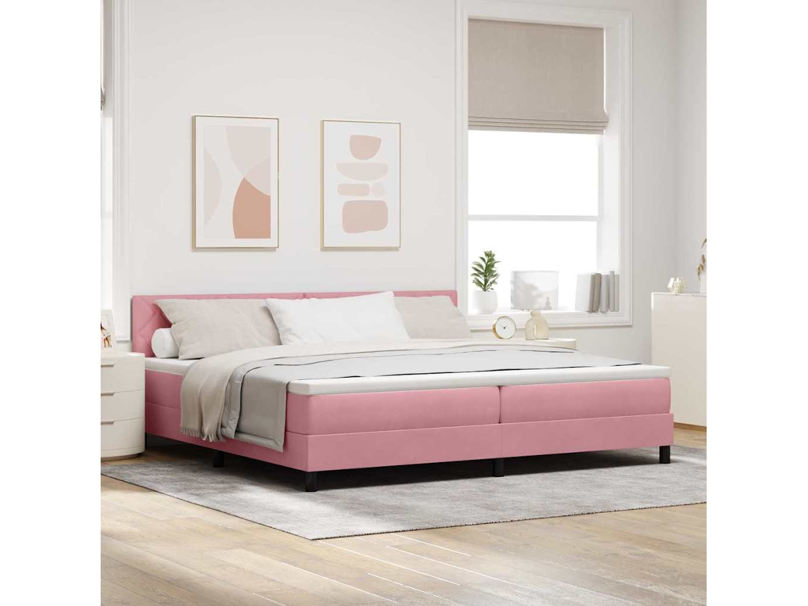 Vidaxl Cama Box Spring Led Com Fitas Led Rosa 200 X 200 Cm Veludo