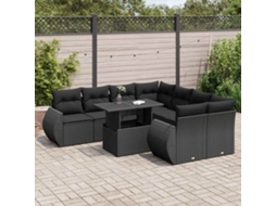 Vidaxl 9 Pcs Conjunto de Sofás P/ Jardim C/ Almofadões Vime Pe Preto