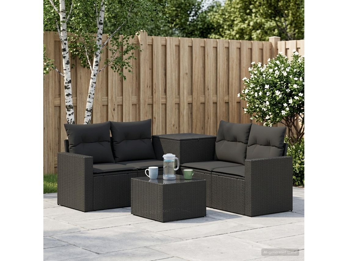 Vidaxl Conjunto De Sofás 6 Unid. Preto Rattan Poliéster E Aço