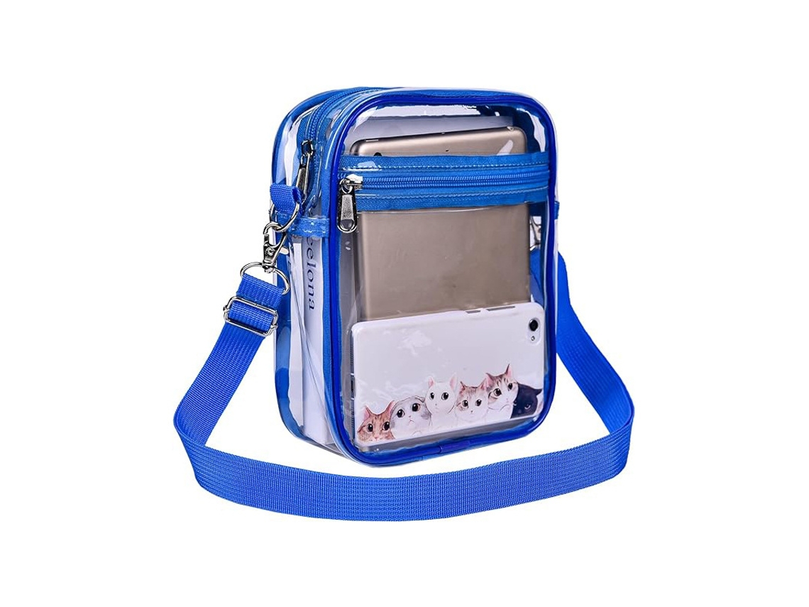 Bolsa de Ombro/transversal Impermeável Transparente em Pvc azul 40 Mícrons, Tamanho Pequeno YUNZII (19*15*4,6cm)