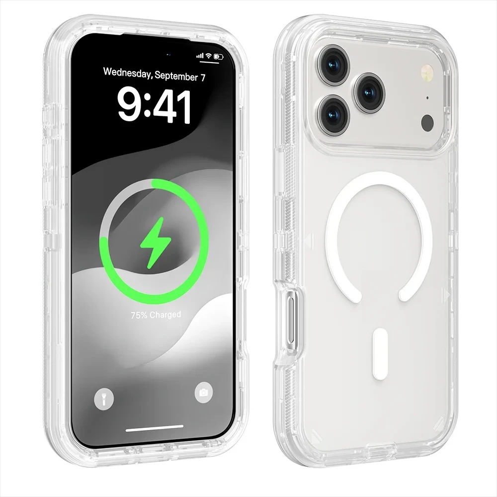 Capa Protetora Transparente Com Carregamento Sem Fio Magnético E Resistência A Impactos Aprimorada (transparente, Iphone 15 Pro Max).
