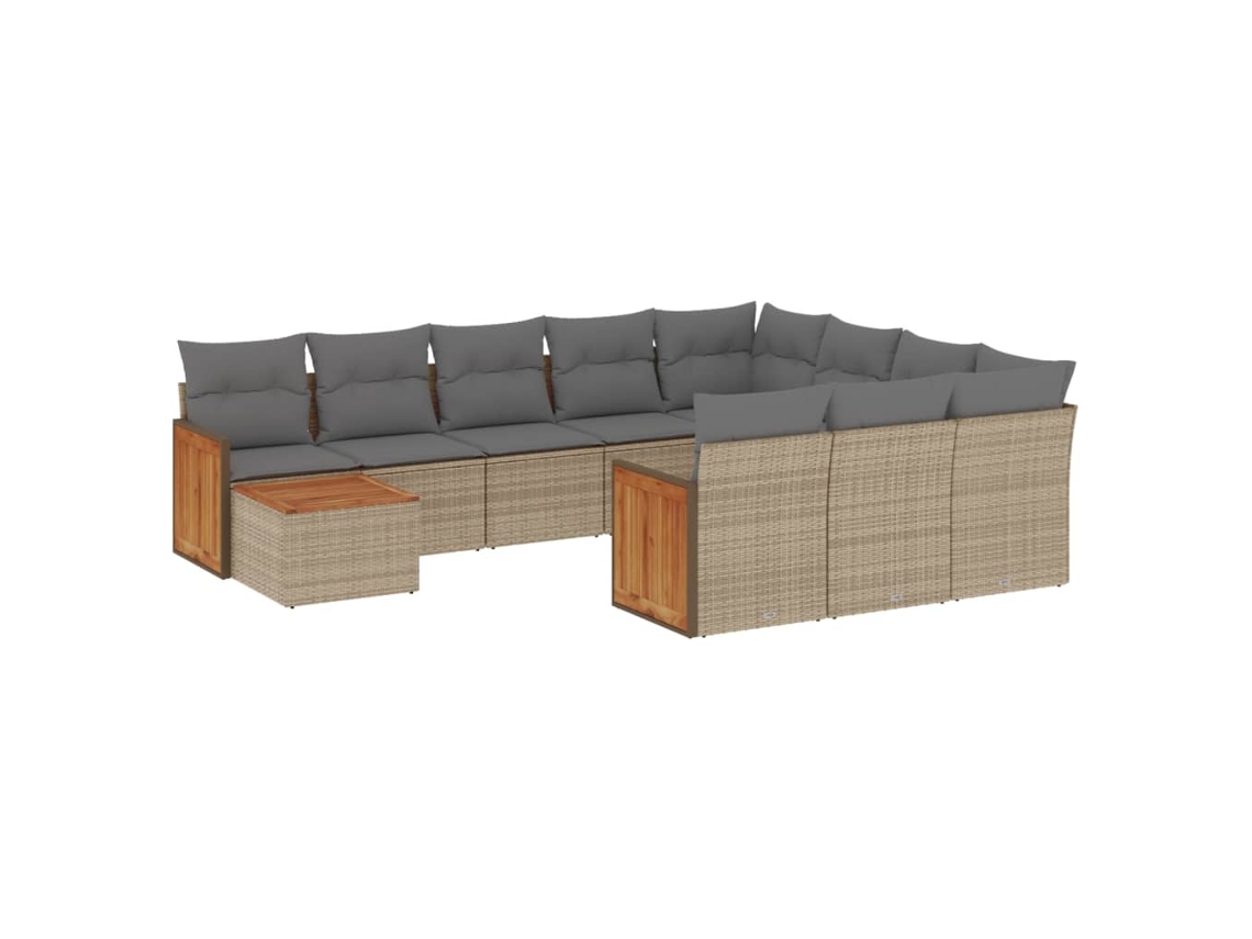 Conjunto de 11 sofás de jardim com almofadões Vime Pe Bege MAISON EXCLUSIVE