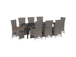 Conjunto 9 Conjunto De Jantar Para Jardim Vidaxl Cinzento Vime Pe (200 X 80 X 73 Cm)