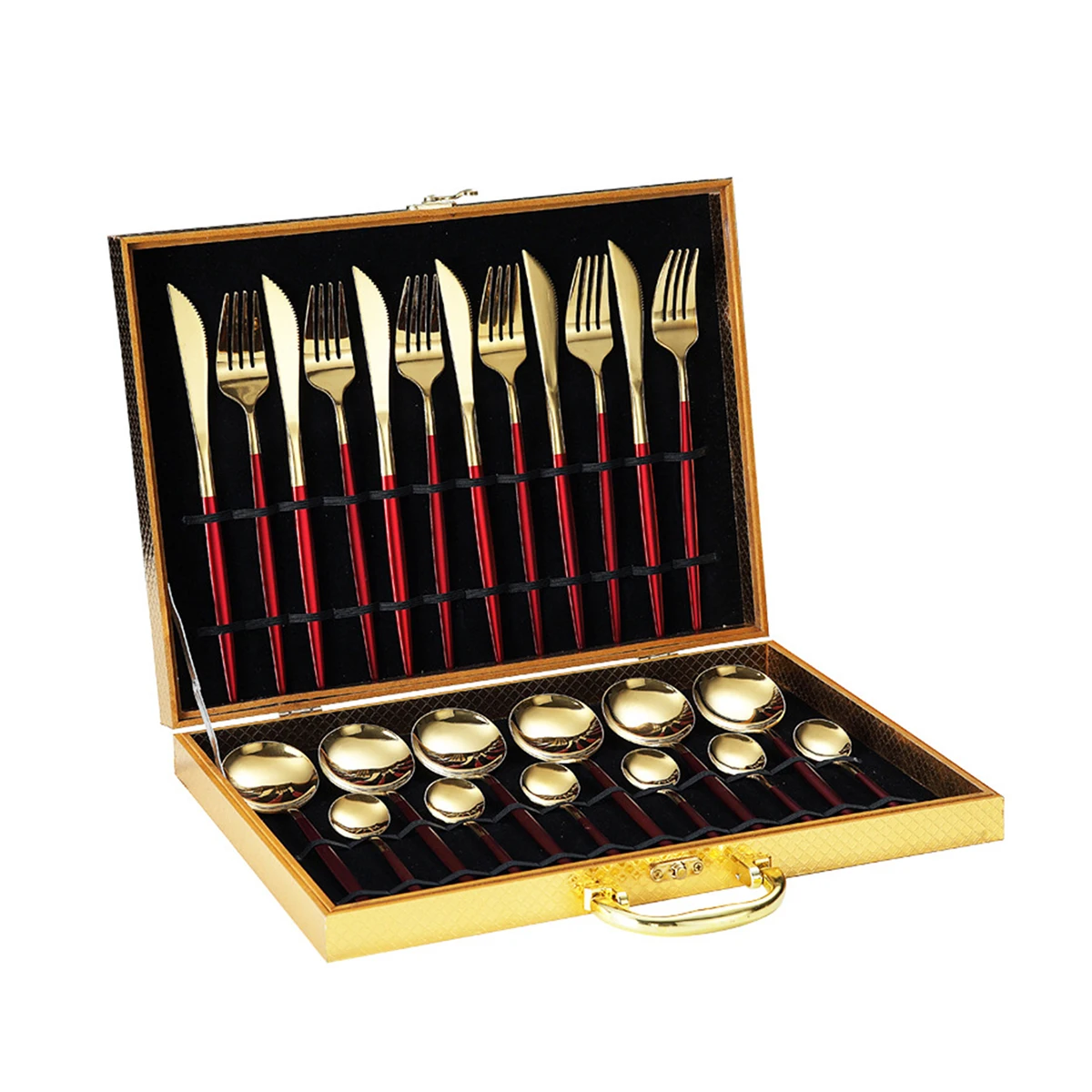 Conjunto de Jantar para Presente em Aço Inoxidável MDUG (vermelho e Dourado)
