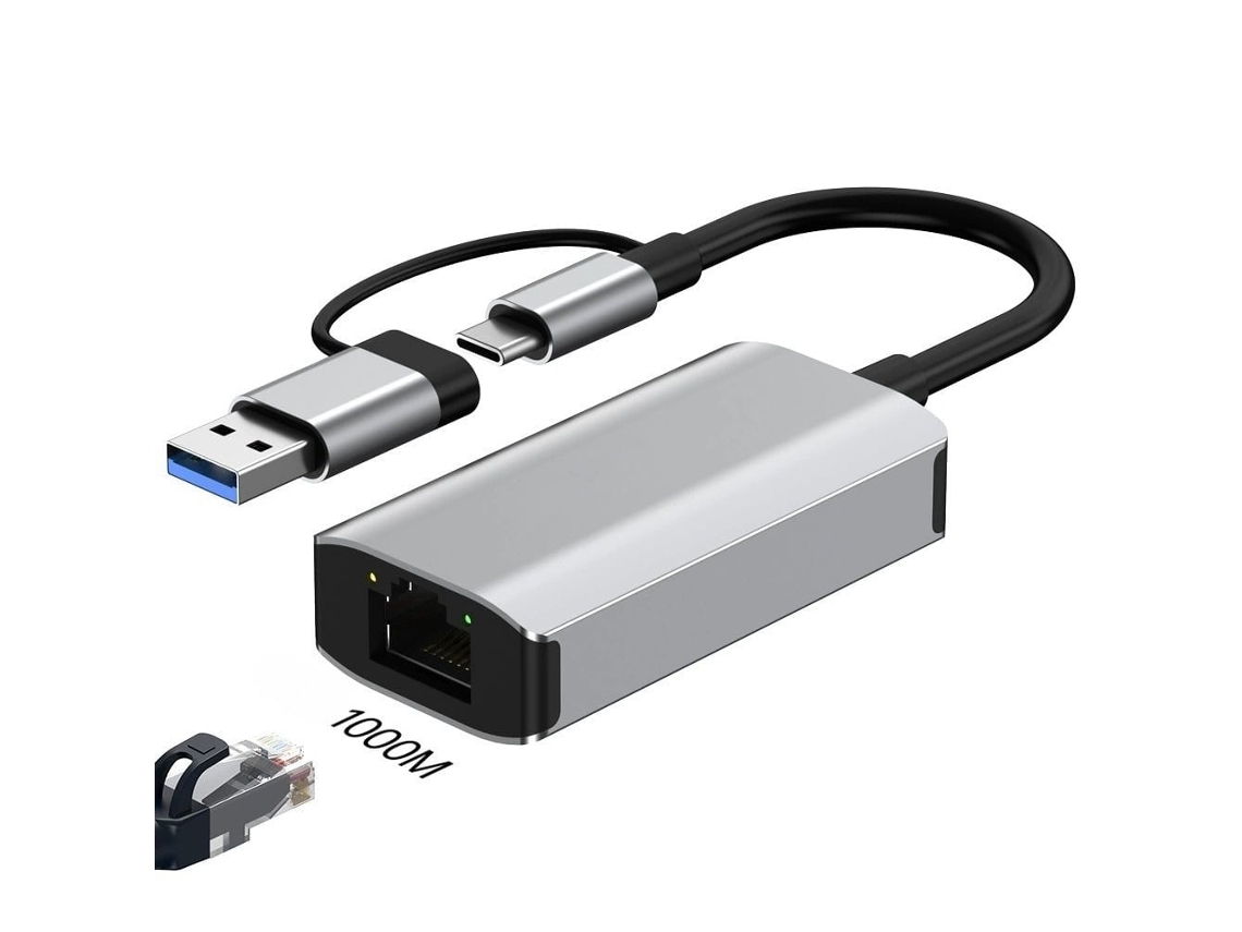 Hub Adaptador Usb 3.0 e Usb c com Duas Portas Gigabit Ethernet PANOONA