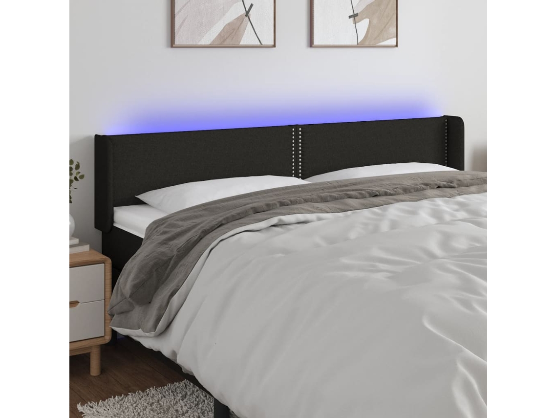 Vidaxl Cabeceira De Cama C/ Luzes Led Tecido 183x16x78/88 Cm Preto