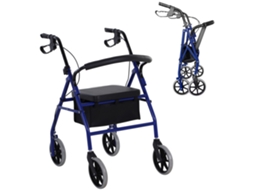 Andador Dobrável para Adultos com Espaço de Armazenamento, Assento e Freios, 65x53x79 89 Cm, Azul e Preto.