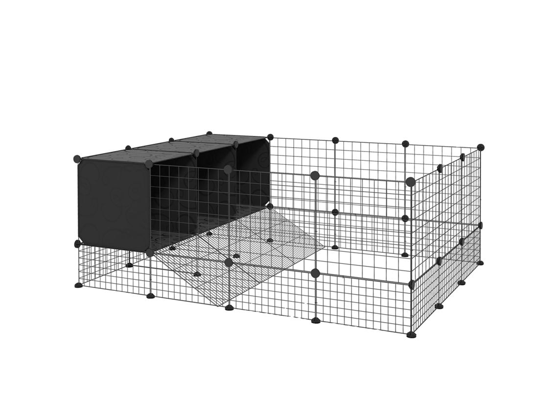 Cerca Para Animais De Estimação, Design Ajustável, Construção Metálica Durável, Preto, 140x105x52 Cm