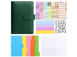 A6 Pu Leather Binder Cover For Home Planning, Dark Green, Includes 8-bill Pockets, 12-cash Budget Cards, 3-stickers