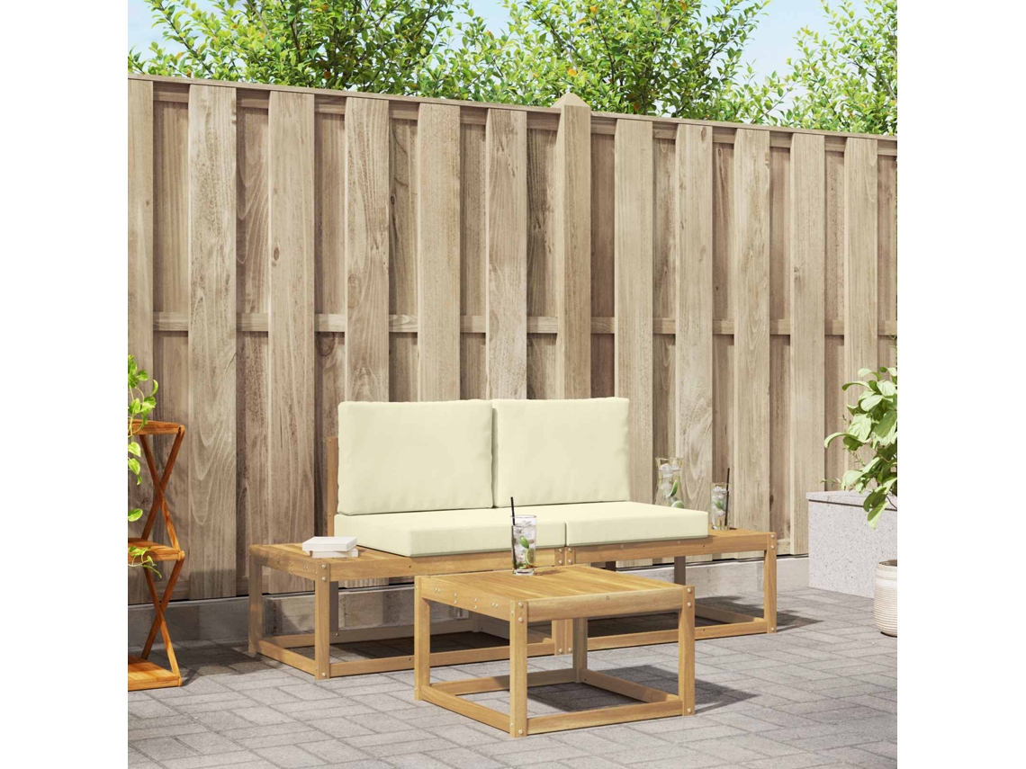 Vidaxl Conjunto De Sofás Para Exterior 3 Unid. Branco E Creme