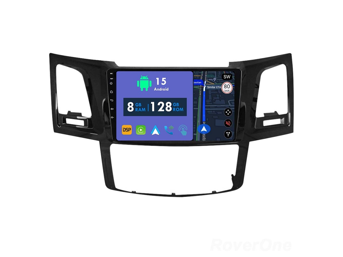 Auto Rádio Carro Bluetooth Autoradio 8GB RAM 128G ROM CarPlay Navegação GPS Ecrã Táctil RoverOne para Toyota Fortuner 1 AN50 AN60 Hilux Revo Vigo 2005-2014 