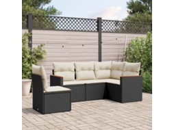 Vidaxl 5 Pcs Conjunto Sofás de Jardim com Almofadões Vime Pe Preto