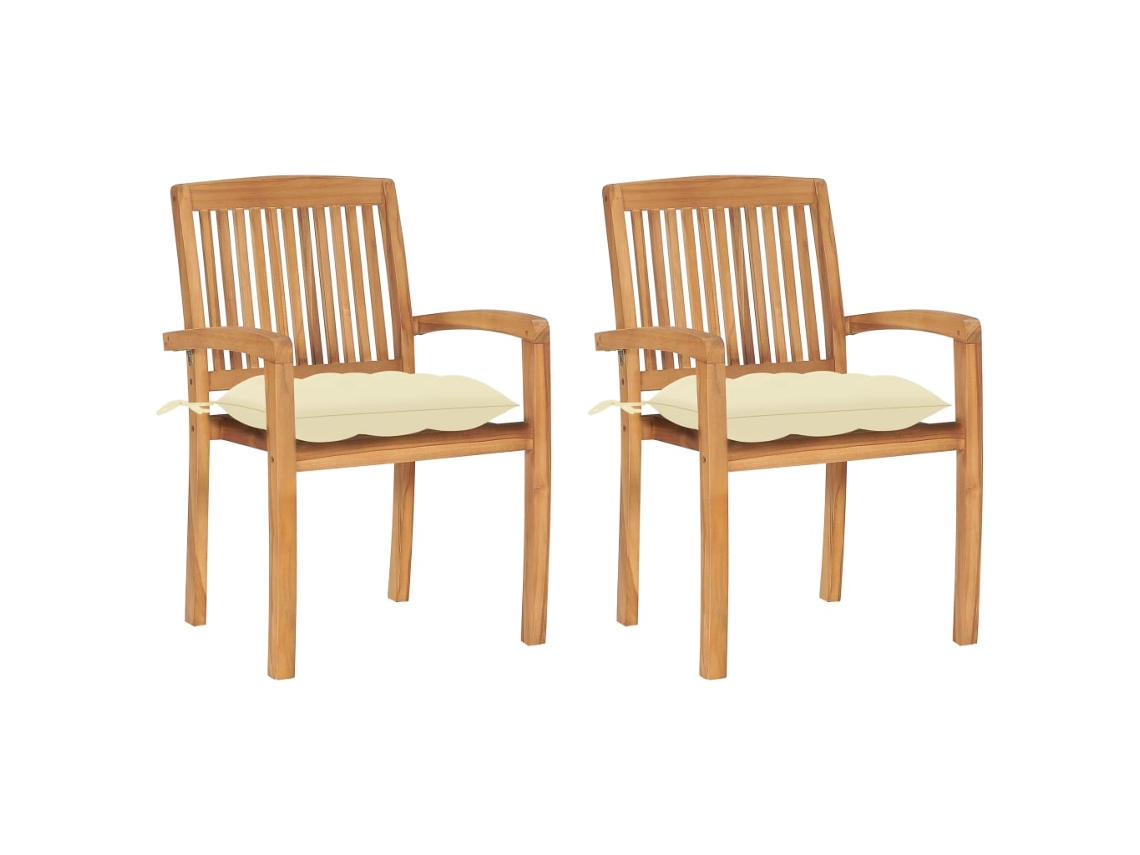 Cadeiras Jardim C/ Almofadões Branco Nata 2 Pcs Teca Maciça Dkd Home Decor