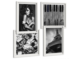 Conjunto De Pinturas Retrato De Uma Mulher Com Uma Rosa Eiffel Moldura Branca Imagens Para Um Quarto Infantil Espelharte (conjunto De 4 Imagens)