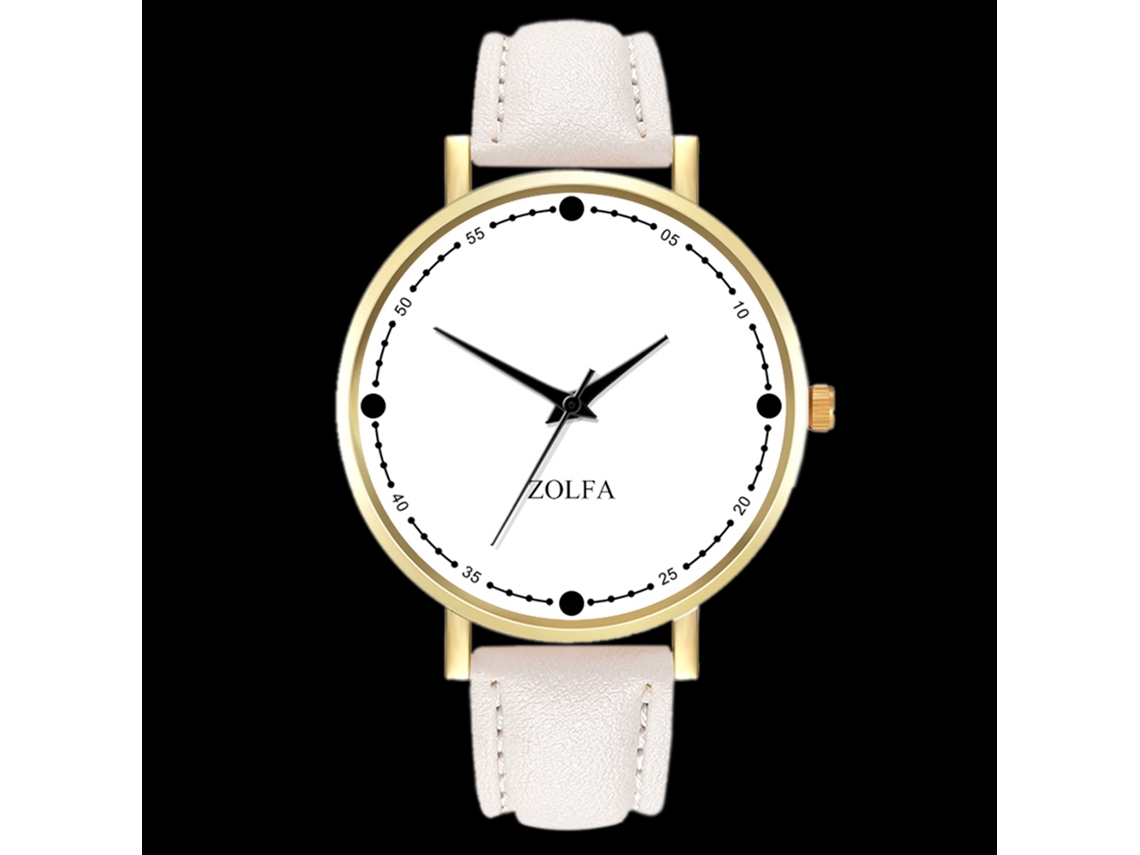 Relógio de quartzo para casal com pulseira de PU, modelo casual unissex, branco.