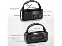 Rádio de Emergência Am/fm com Manivela e Energia Solar de 10000mah com Lanterna Led, Preto AQUAFORGE