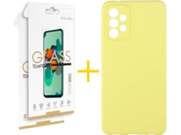 Capa e 2 Películas de Vidro Samsung A72 5G SKYHE Silicone Líquido Amarelo