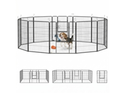 Cercadinho para Filhotes, 12 Peças para Filhotes, Dobrável com 2 Portas, 12 Placas de Malha de Aço Cada uma 80x100 Cm Cinza Ge
