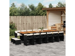 Vidaxl 17 Pcs Conjunto De Jantar P/ Jardim C/ Almofadões Vime Pe Preto