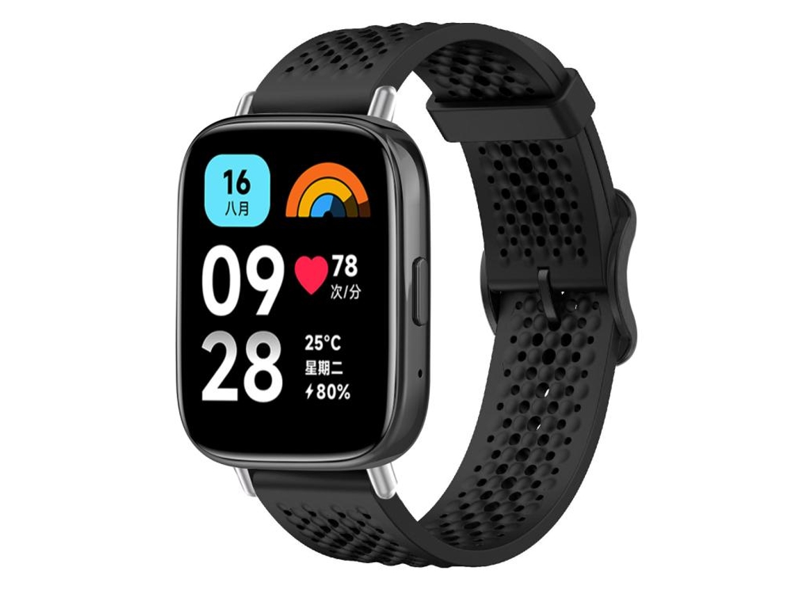 Bracelete para Redmi Watch 3 Active / Lite Silicone Respirável Fivela de Aço Preta Preta XIAOMOYU