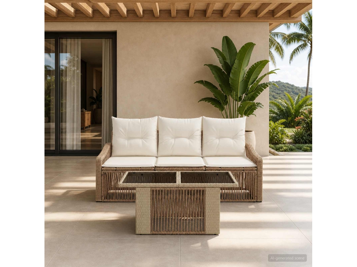 Vidaxl Conjunto De Sofá De Jardim 4 Unid. Bege E Branco Creme Vime Pe