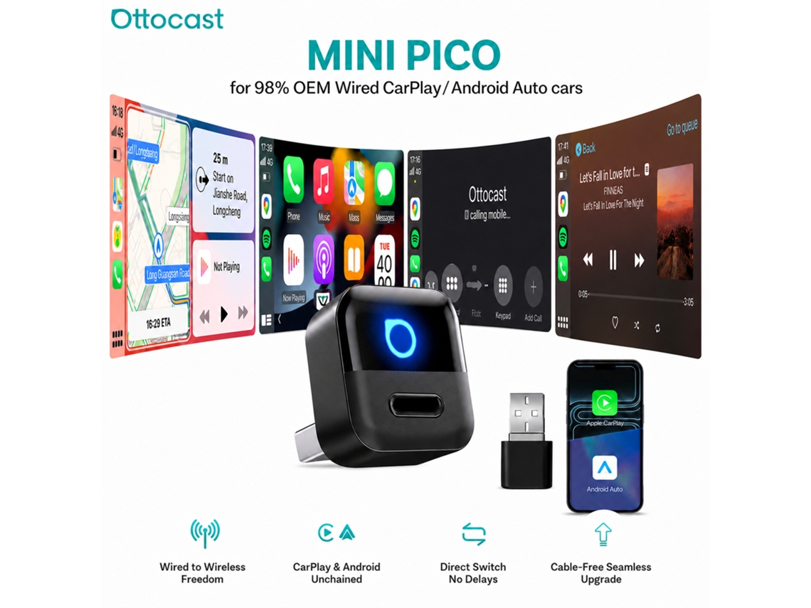 Adaptador Carplay Sem Fio 2 Em 1, Android Android Auto Sem Fio, Mini Caixa Inteligente, Dongle Usb, Plug And Play, Wifi 6, Bluetooth 5.4