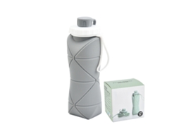 Garrafa de Água Colapsível 600ml Silicone Kids Cinza Claro