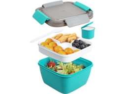 Recipiente de Salada 1.5L com 3 Compartimentos Airtight Spoon Reutilizável e Molho (verde escuro) | S/MARCA