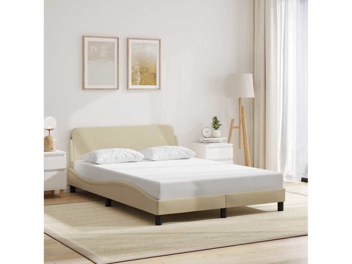 Vidaxl Estrutura de Cama Dover 140x200 Cm Tecido Cor Creme