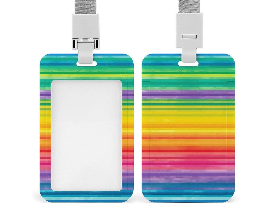 Porta-cartões Crachá, com carimbo arco-íris, carimbo certificado, resistente, plástico, para identificação.