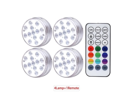 Projetor 1 Controlador 4 Lâmpadas Led Submersível Luz Submersa com Controle Remoto Rf Ideal para Lago de Piscina Ou Suporte de Vaso GOTOTOP