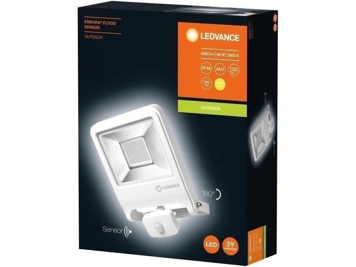 Ledvance Endura Flood 50W LED Holofote para exterior Detector de movimento em alumínio branco