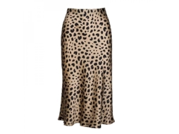 2026 falda Leopardo para Mulher Cintura Alta Seda Satim Elástica Tamanho L Moda Casual Festa Noite