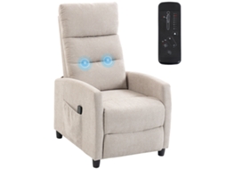 Poltrona De Massagem Reclinável Com Apoio Para Pés, 2 Zonas De Massagem, Encosto Alto, Bolsos, Estofada Em Chenille Creme