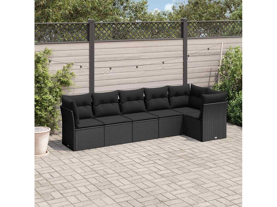 Vidaxl 6 Pcs Conjunto Sofás De Jardim C/ Almofadões Vime Pe Preto