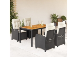 Vidaxl 5 Pcs Conjunto De Jantar P/ Jardim C/ Almofadões Vime Pe Preto