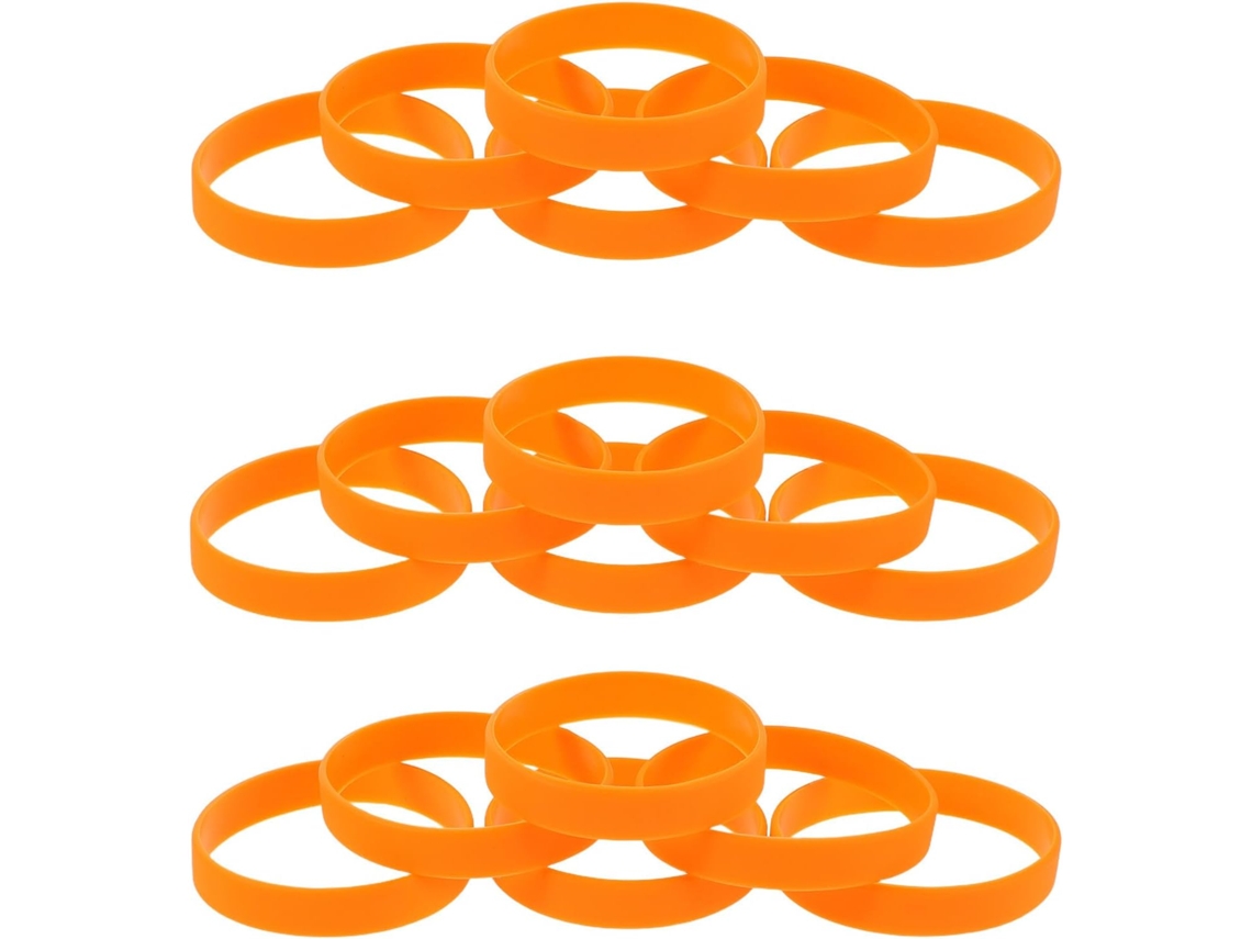 Conjunto Mobestech com 48 pulseiras elásticas de silicone laranja para eventos esportivos e grupos.