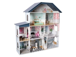 Casa De Muñecas De Madera Deqube 4 Pisos Con Accesorios 135x35x128cm Más De 3 Años Dequbevolumen