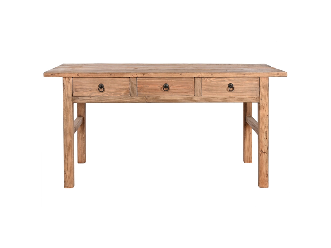 Escrivaninha em madeira maciça de olmo com 3 gavetas, 169x75x85cm